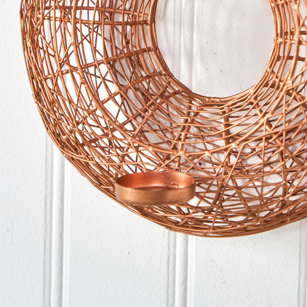 11in. Wired Copper Circle Wall Sconce Candle Holder. Picture 4