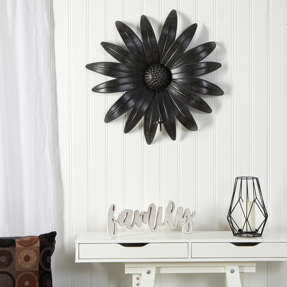 30in. x 30in. Brushed Metal Daisy Flower Sconce Candle Holder Wall Art Decor. Picture 3