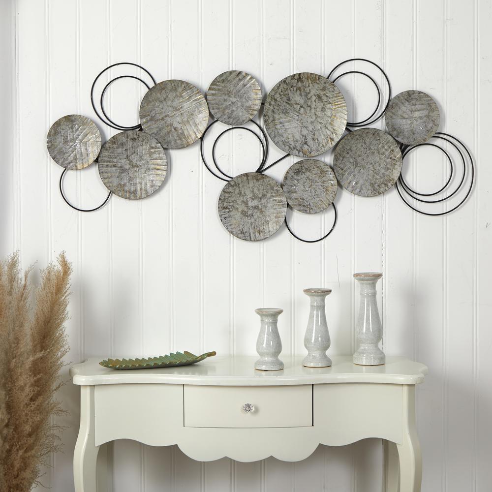 4.5ft. x 2ft. Galvanized Embossed Metal Discs Wall Art Decor. Picture 3