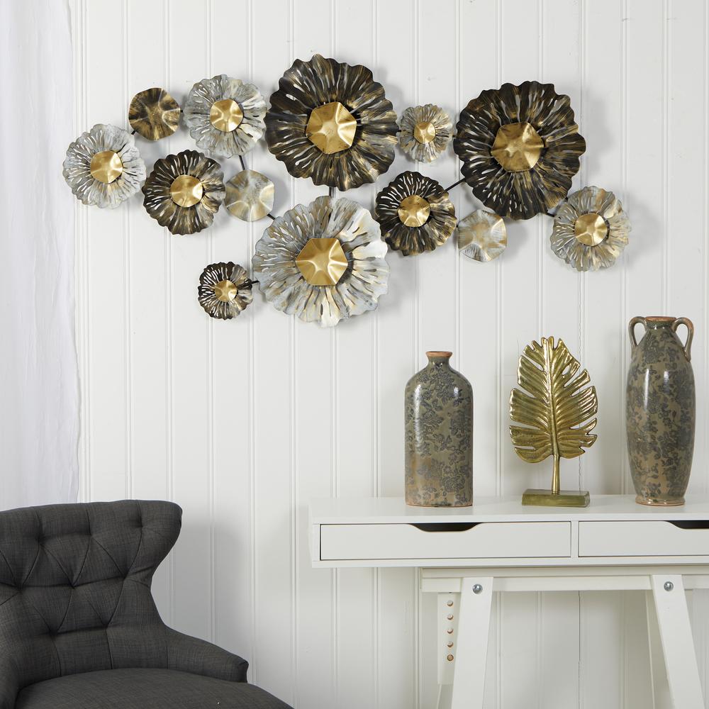 4.5ft. x 2ft. Layered Floral Metal Wall Art Decor. Picture 3