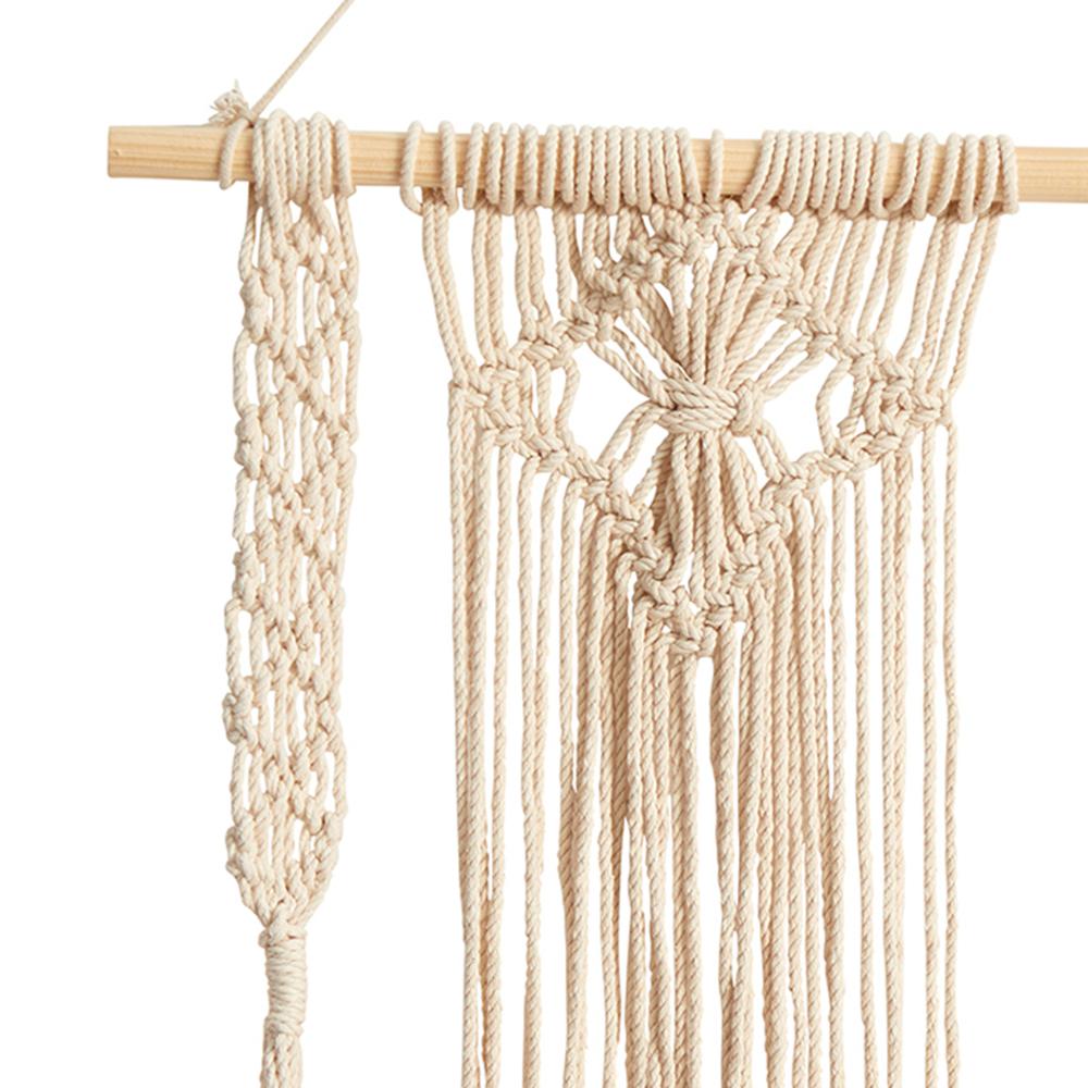 24in. Boho Chic Wood Macrame Single Shelf Woven Diamond Wall Art Décor. Picture 3