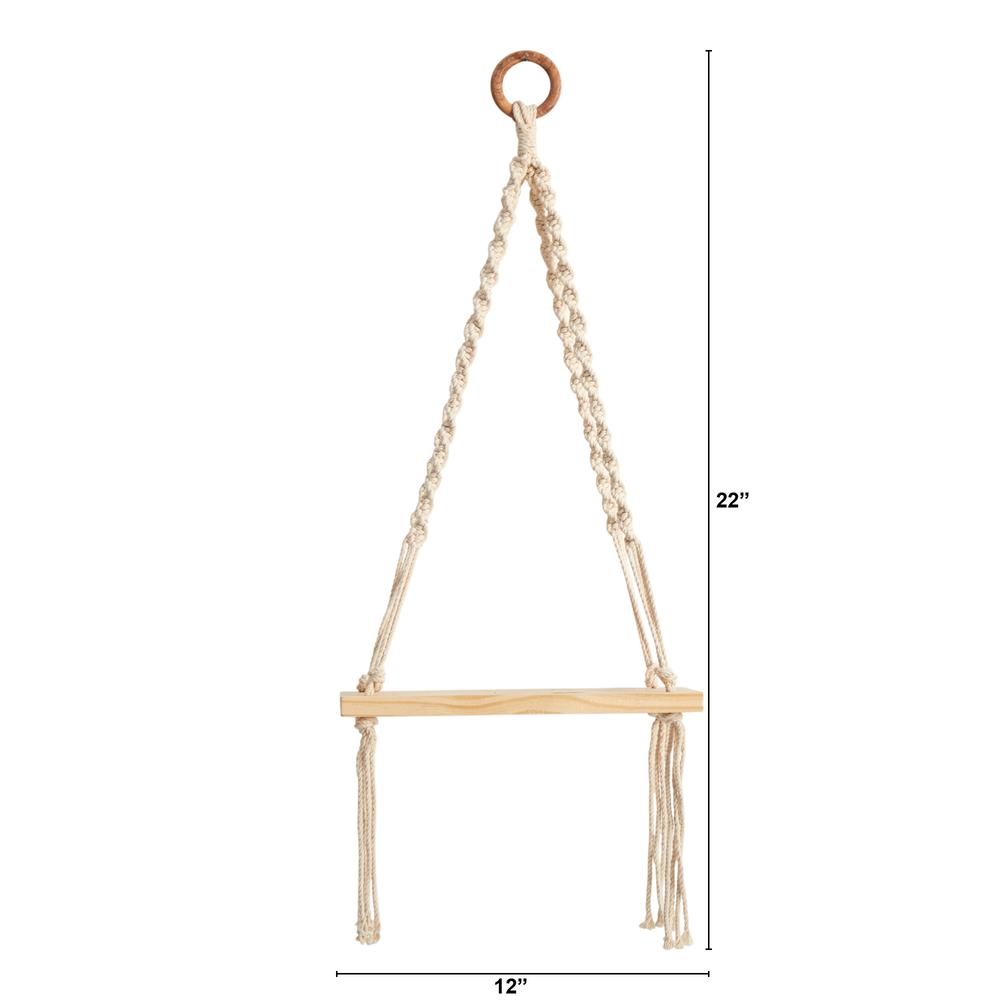 12in. x 22in. Hand Woven Macrame Wall Hanging with Wooden Shelf. Picture 2