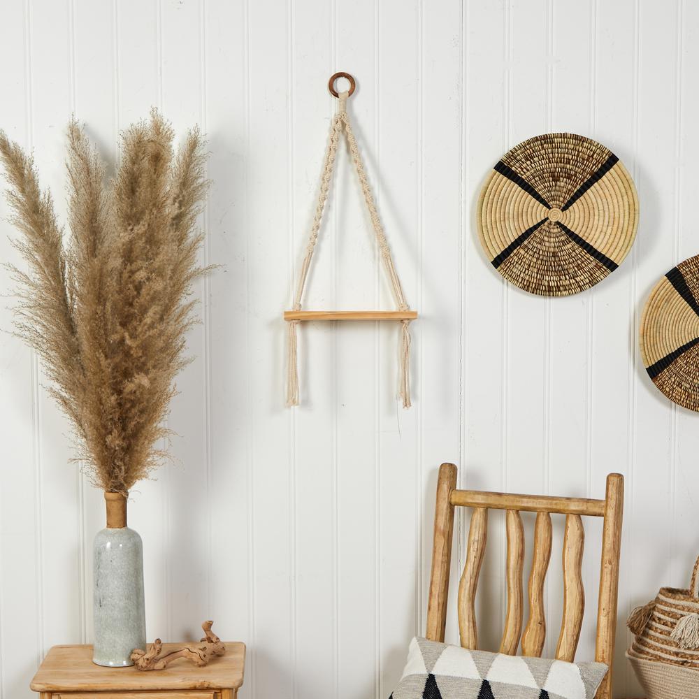 12in. x 22in. Hand Woven Macrame Wall Hanging with Wooden Shelf. Picture 3