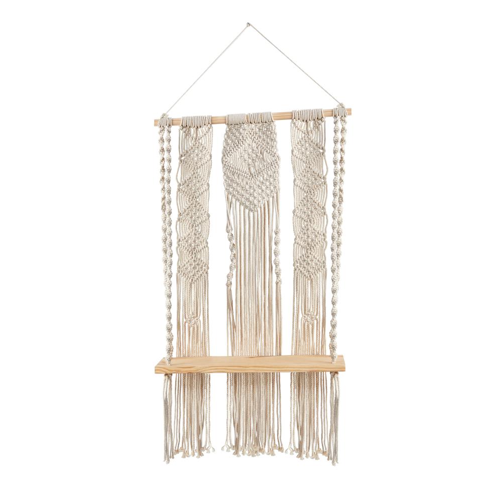2.5ft. x 1.5ft. Layered Macrame Wall Hanging with Wooden Shelf. Picture 1