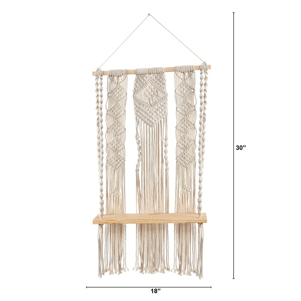 2.5ft. x 1.5ft. Layered Macrame Wall Hanging with Wooden Shelf. Picture 2