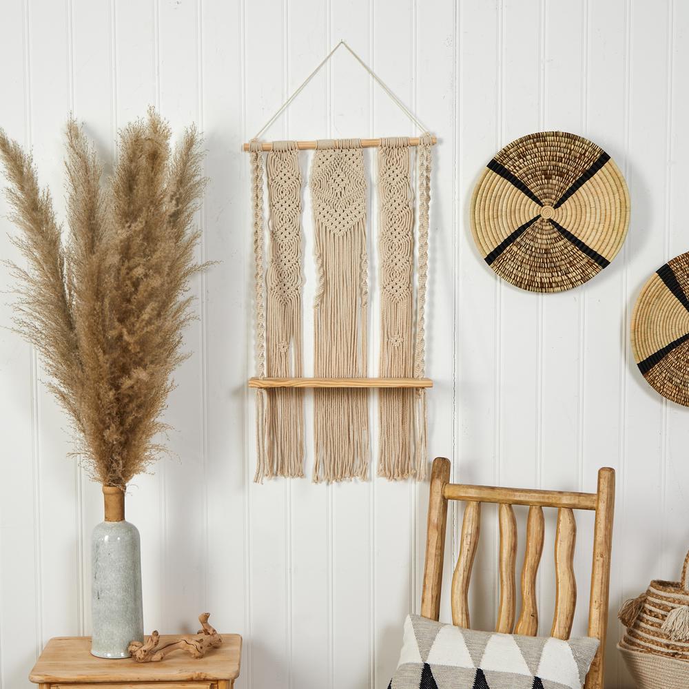 2.5ft. x 1.5ft. Layered Macrame Wall Hanging with Wooden Shelf. Picture 3