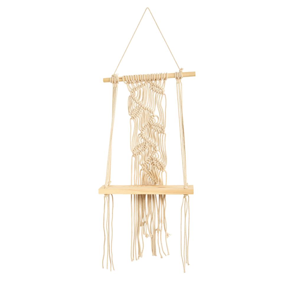 24in. Boho Chic Wood Macrame Shelf. Picture 1