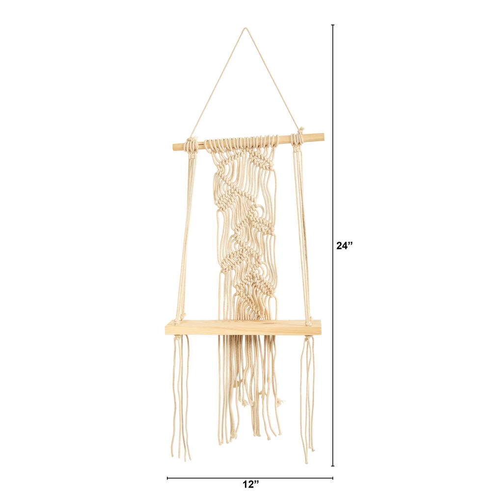 24in. Boho Chic Wood Macrame Shelf. Picture 2