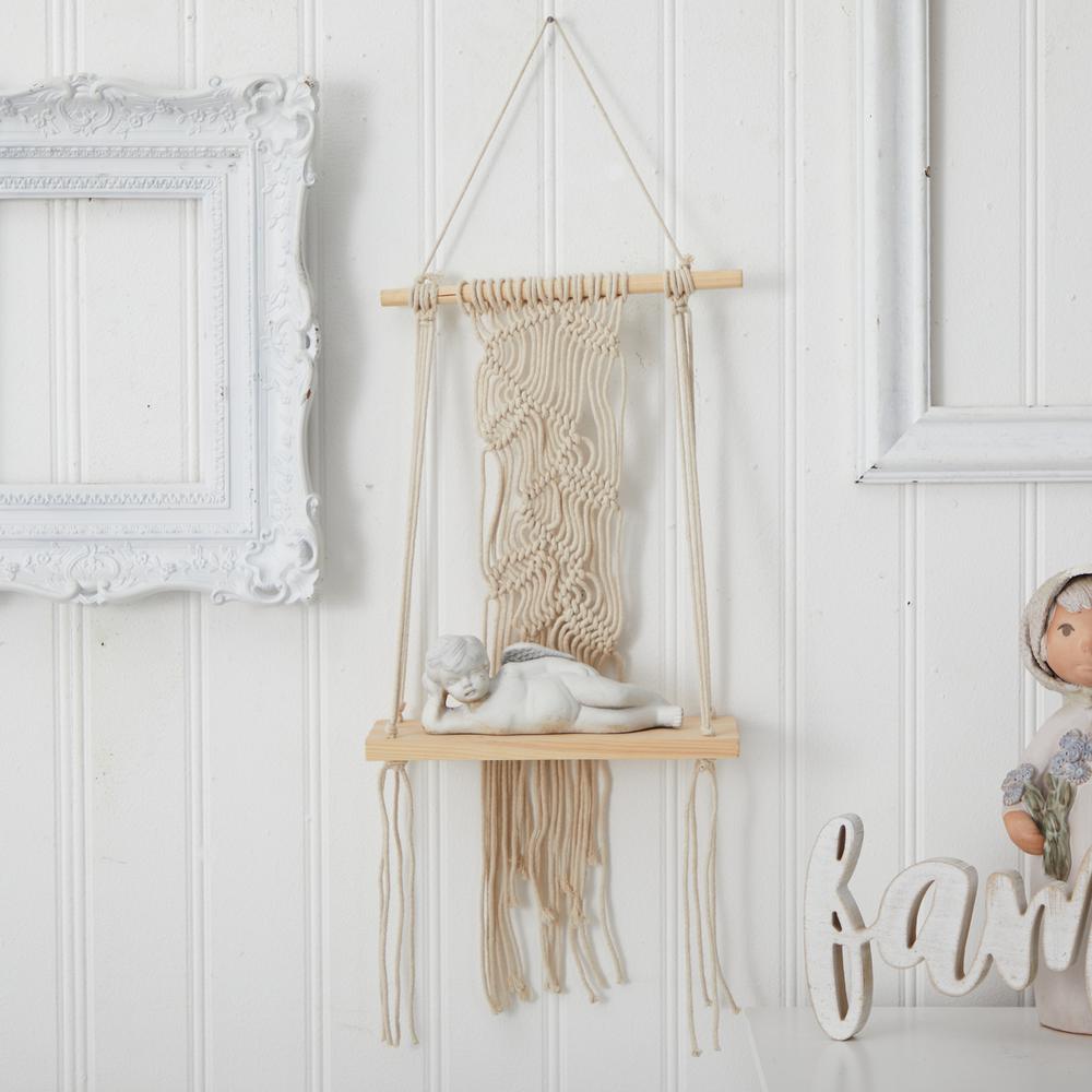 24in. Boho Chic Wood Macrame Shelf. Picture 3