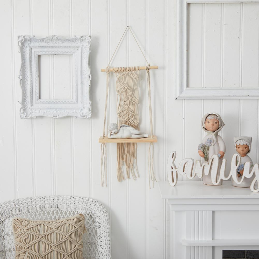 24in. Boho Chic Wood Macrame Shelf. Picture 4