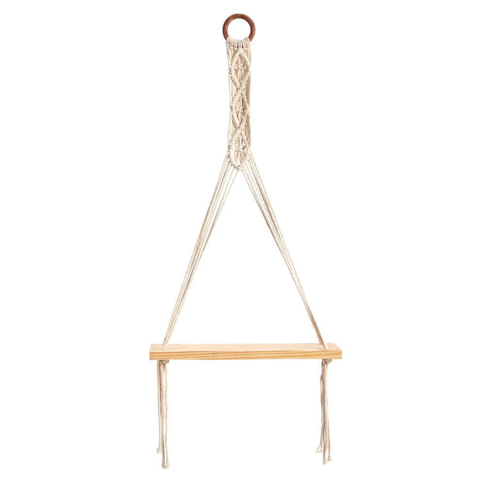 14in. x 24in. Handmade Macrame Wall Hanging with Wooden Shelf. Picture 1