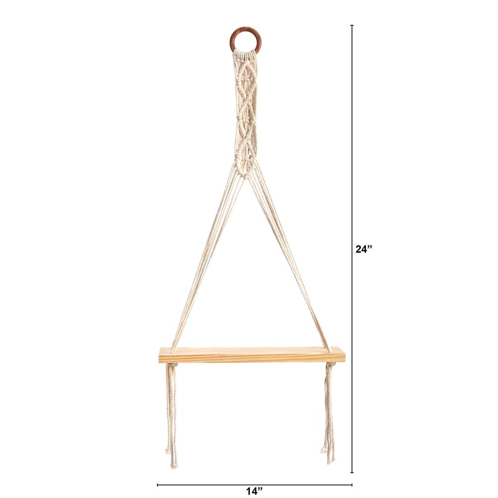 14in. x 24in. Handmade Macrame Wall Hanging with Wooden Shelf. Picture 2