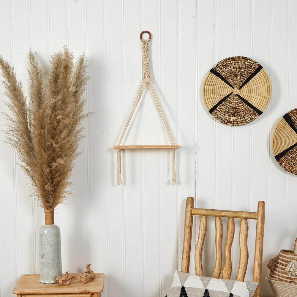 14in. x 24in. Handmade Macrame Wall Hanging with Wooden Shelf. Picture 3