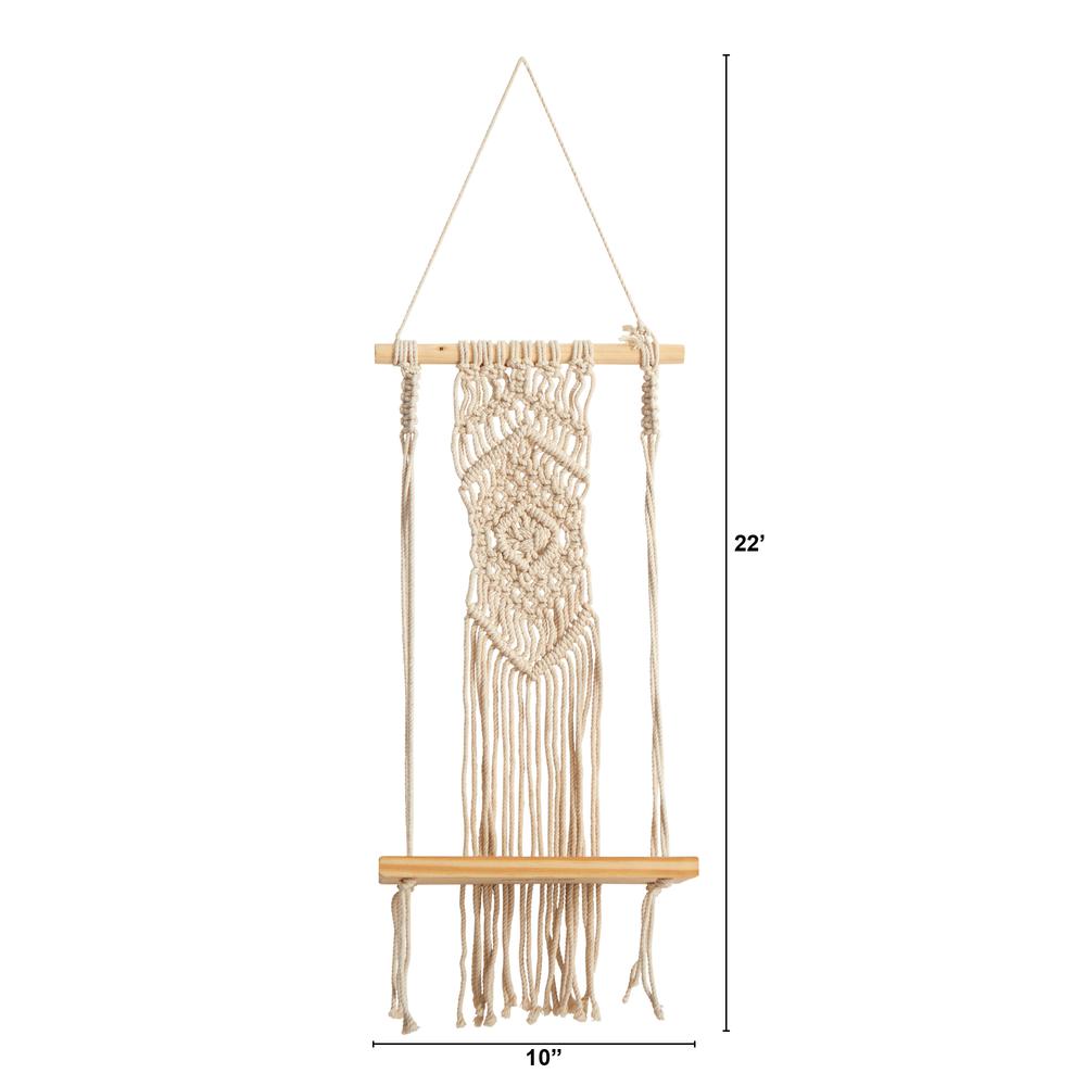 22in. Boho Chic Wood Macrame Shelf with Diamond Weave. Picture 2