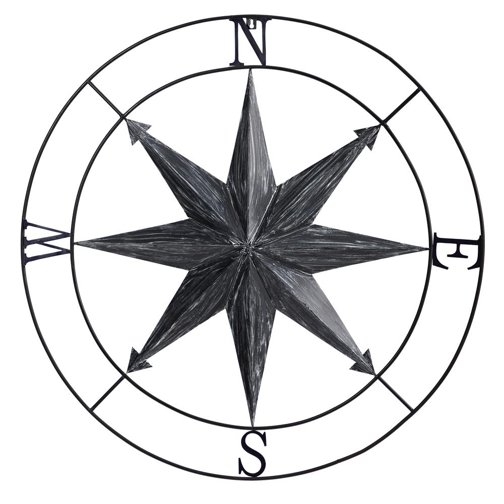 40in. Washed Nautical Metal Compass Wall Art Decor. Picture 1