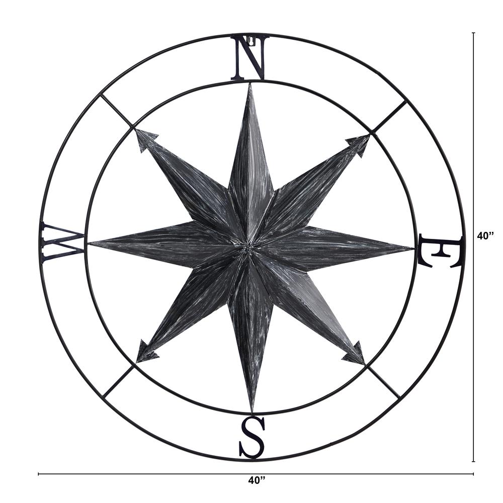 40in. Washed Nautical Metal Compass Wall Art Decor. Picture 2