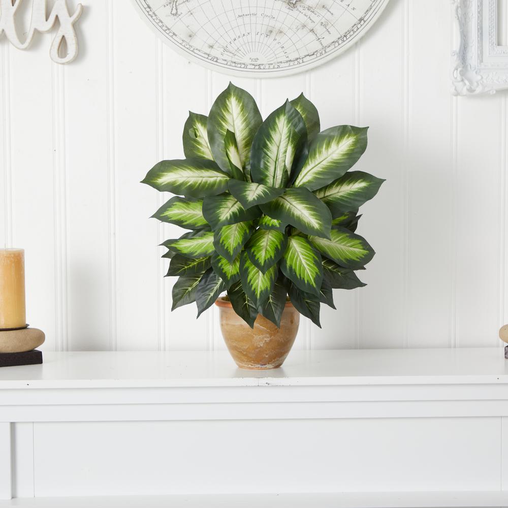 Dieffenbachia Artificial Plant in Ceramic Planter. Picture 4