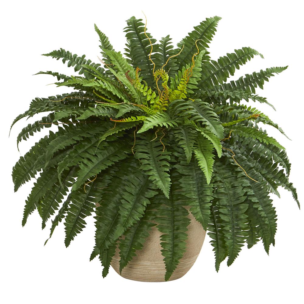 22in. Boston Fern Artificial Plant in Sandstone Planter. Picture 1