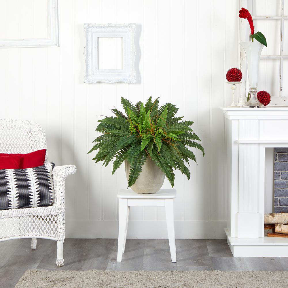 22in. Boston Fern Artificial Plant in Sandstone Planter. Picture 2
