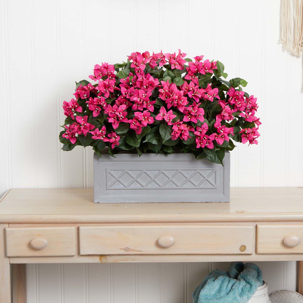 30in. Bougainvillea Artificial Plant in Stone Planter. Picture 3