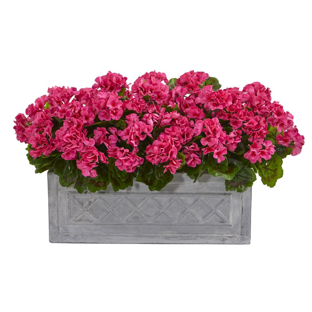 18in. Geranium Artificial Plant in Stone Planter UV Resistant (Indoor/Outdoor). Picture 1