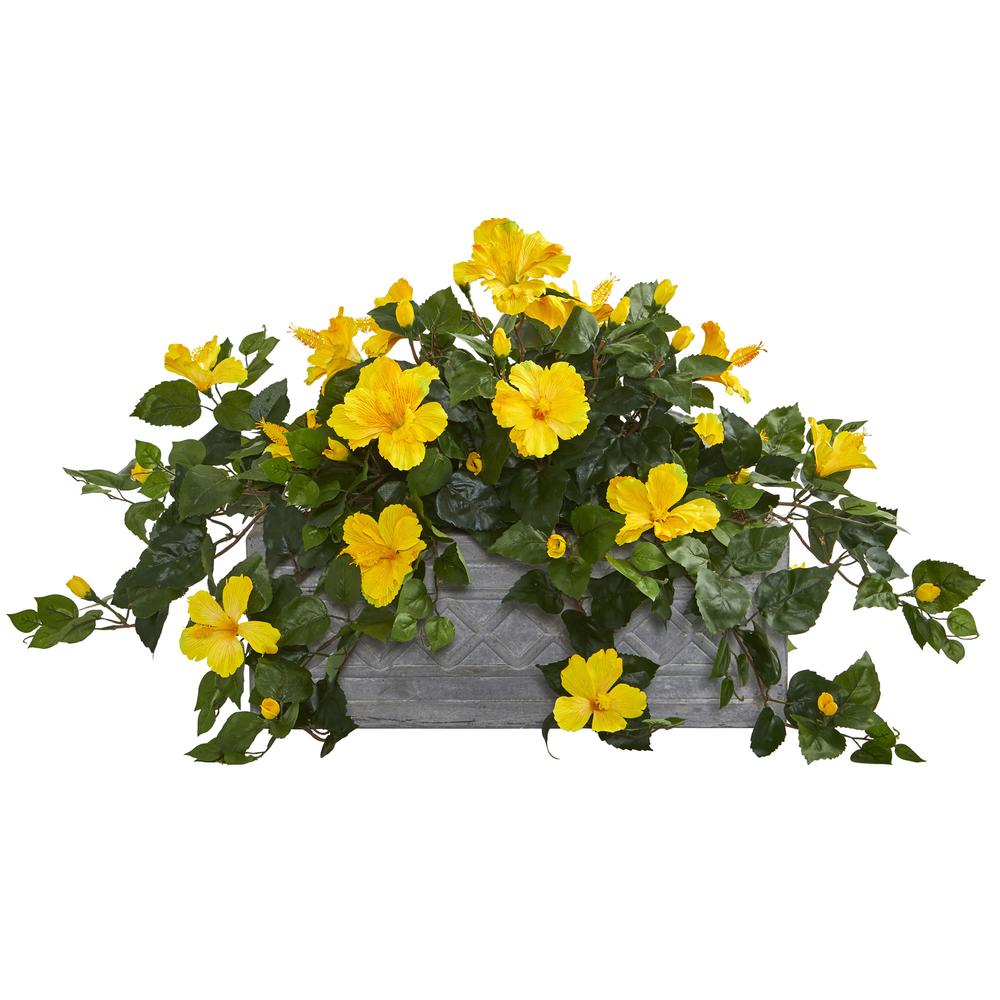 Hibiscus Artificial Plant in Stone Planter. Picture 1