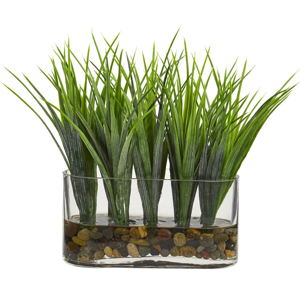 Vanilla Grass Artificial Plant in Oval Vase. Picture 1