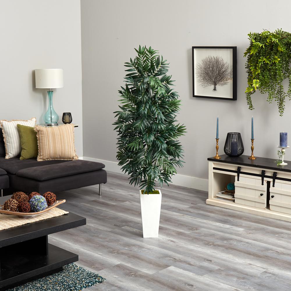 5ft. Bamboo Palm Artificial Plant in White Planter. Picture 3