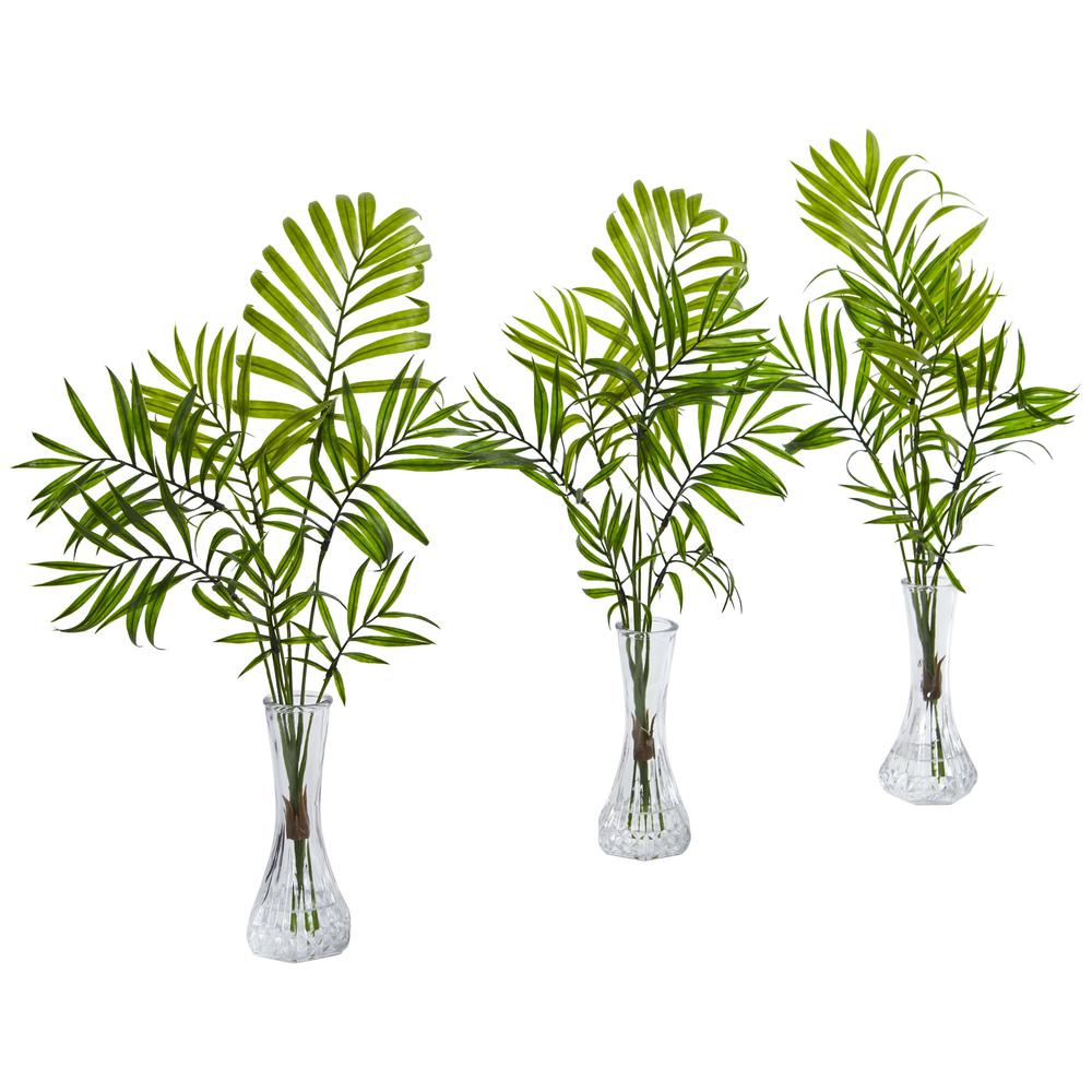 Mini Palm Artificial Plant in Vase (Set of 3). Picture 1