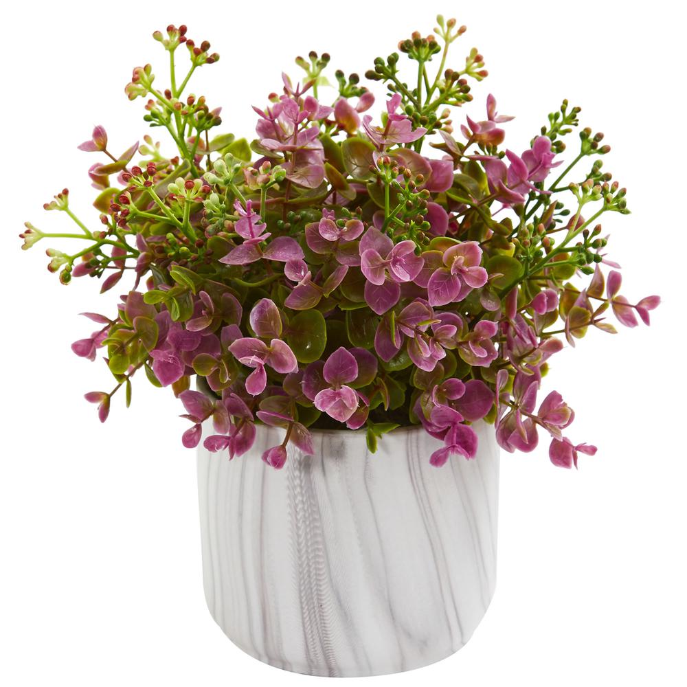 Eucalyptus Artificial Plant in Marble Finished Vase. Picture 1