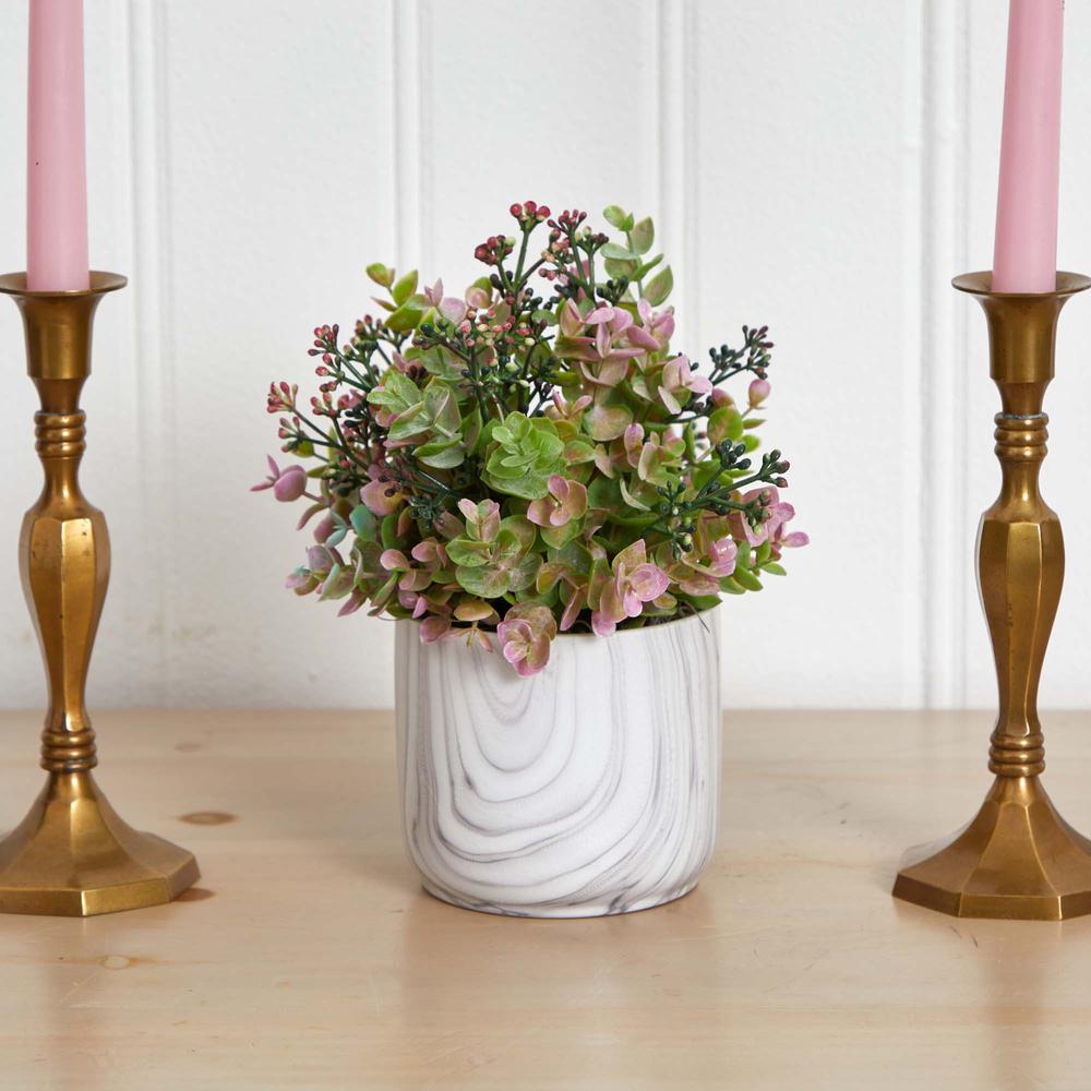 Eucalyptus Artificial Plant in Marble Finished Vase. Picture 3