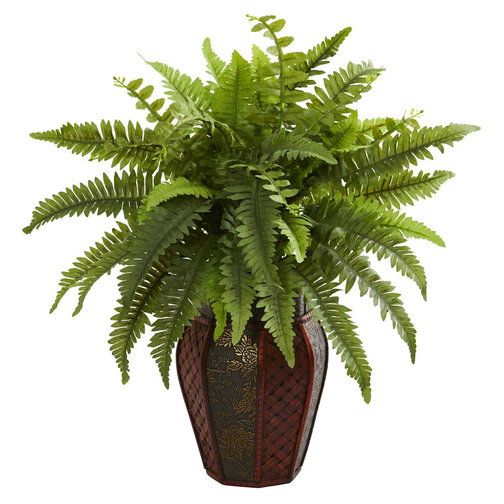 Boston Fern Artificial Plant in Decorative Planter. Picture 1