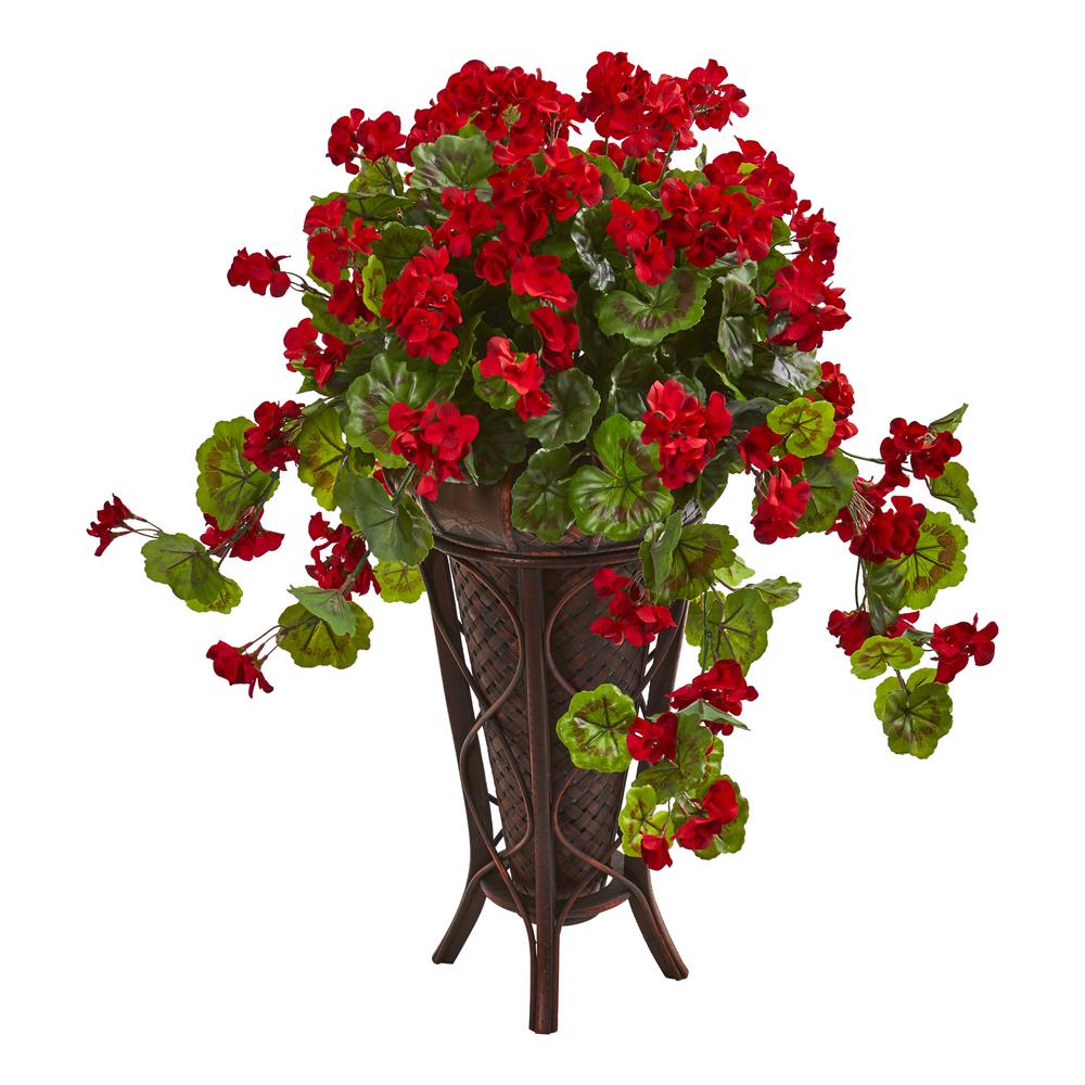 Geranium Artificial Plant in Stand Planter. Picture 1