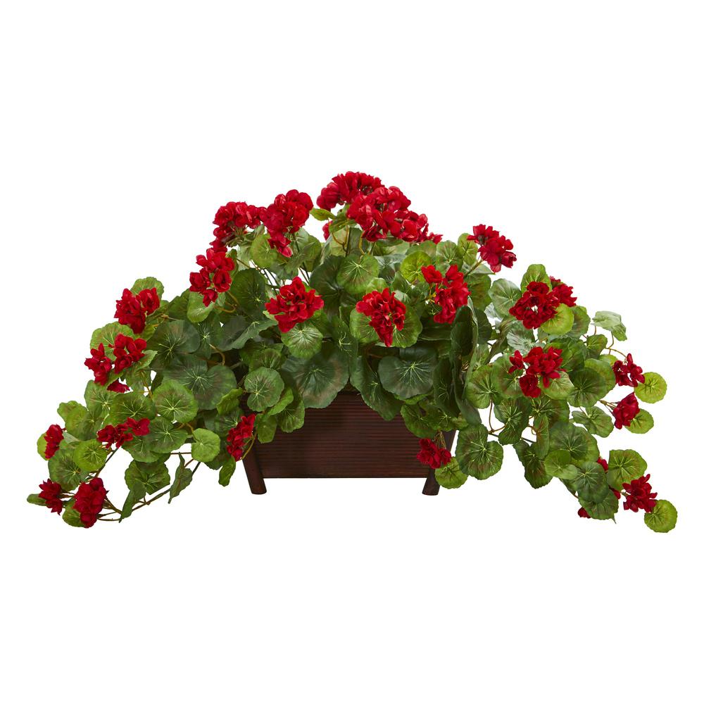 Geranium Artificial Plant in Decorative Planter, Red. Picture 1