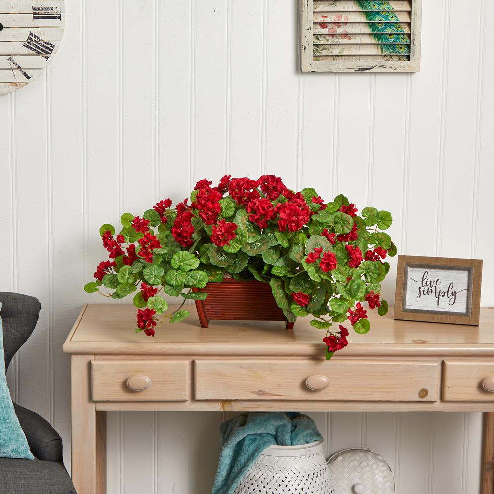 Geranium Artificial Plant in Decorative Planter, Red. Picture 3