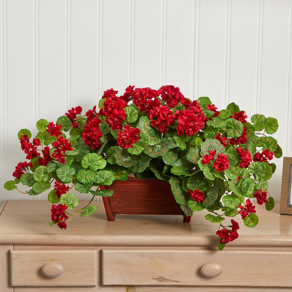 Geranium Artificial Plant in Decorative Planter, Red. Picture 2
