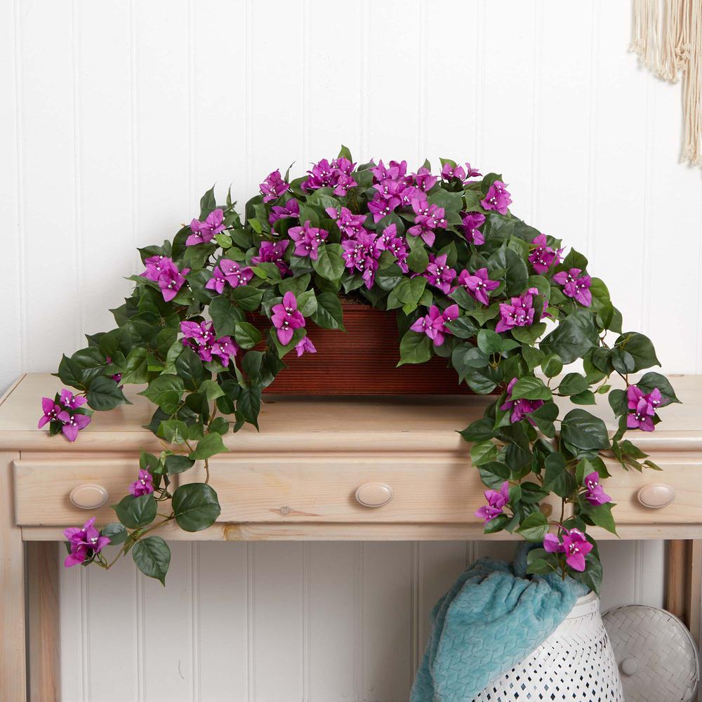 Bougainvillea Artificial Plant in Decorative Planter, Purple. Picture 3