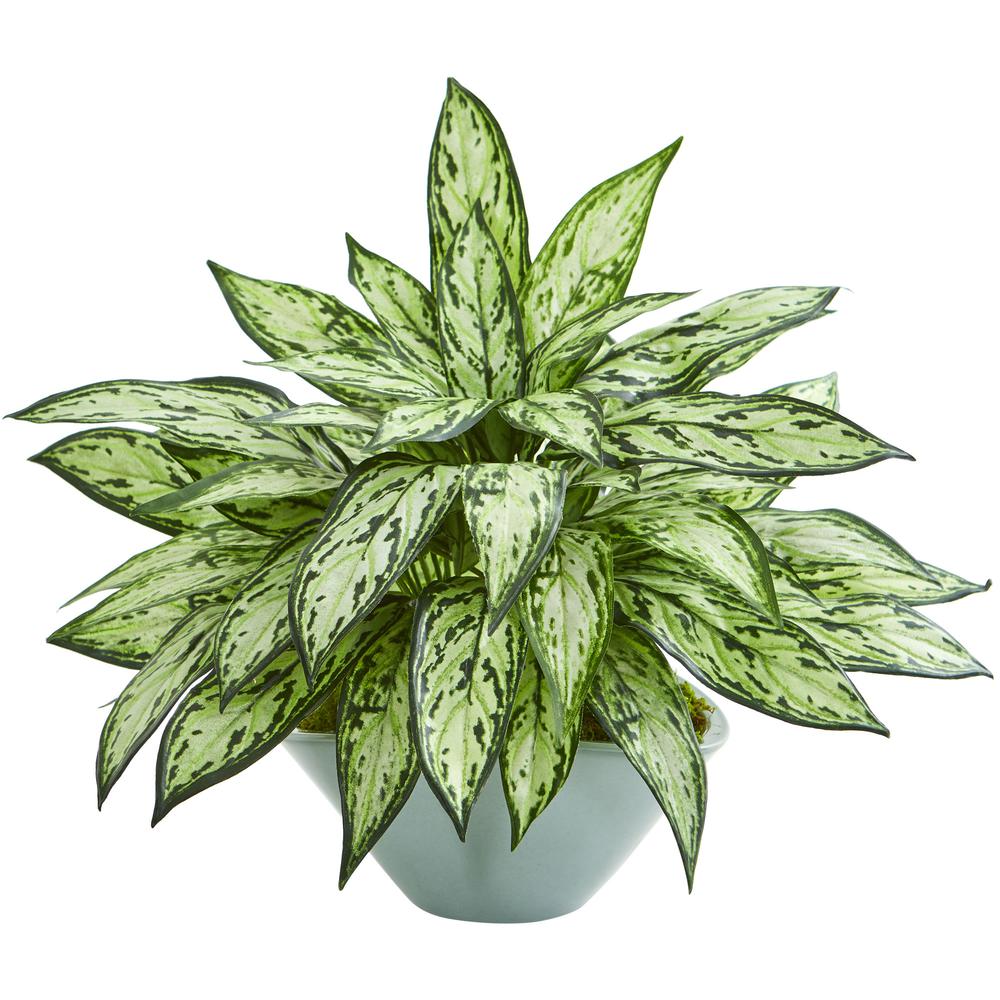 Silver Queen Artificial Plant in Green Vase. Picture 1