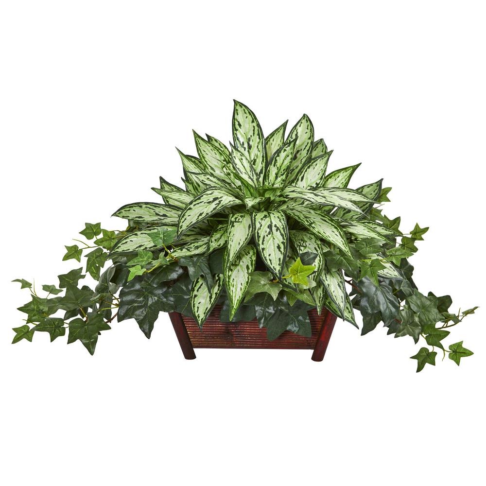 Silver Queen and Ivy Artificial Plant in Decorative Planter. Picture 1
