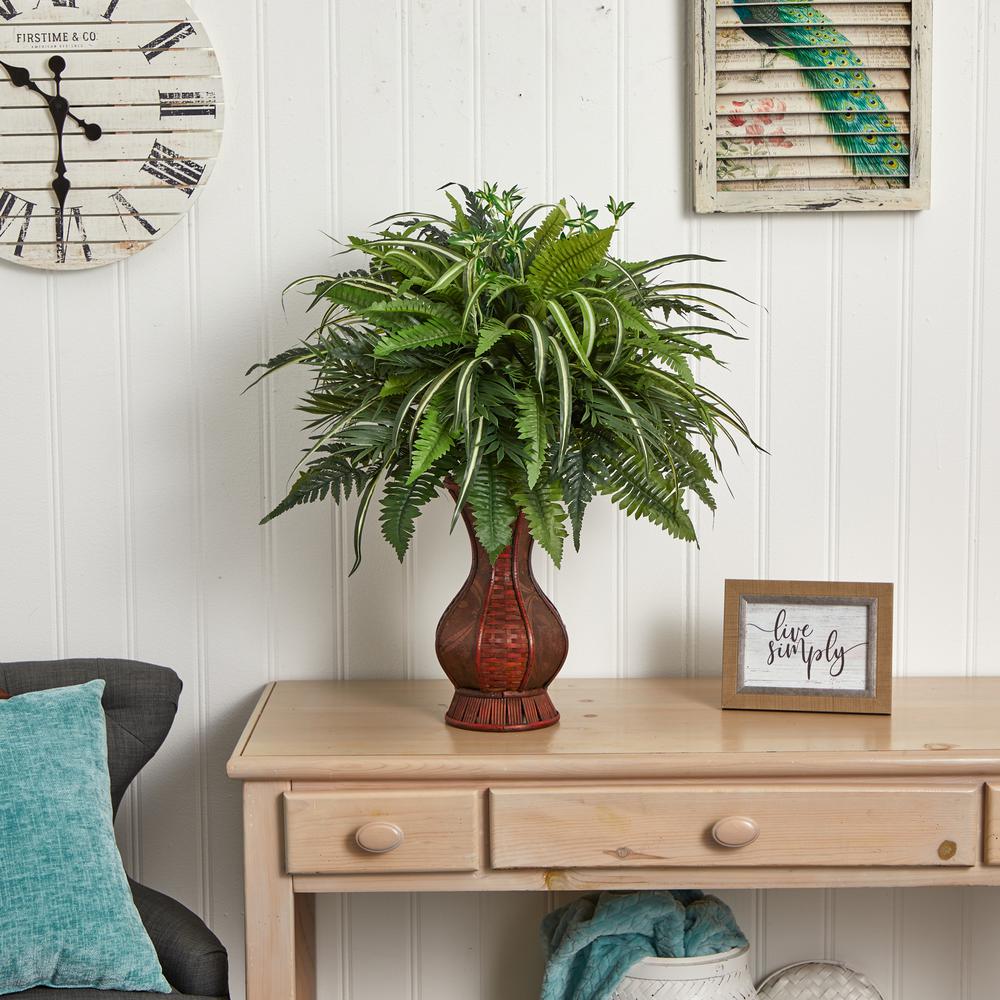26in. Mixed Greens and Fern Artificial Plant in Decorative Planter. Picture 2