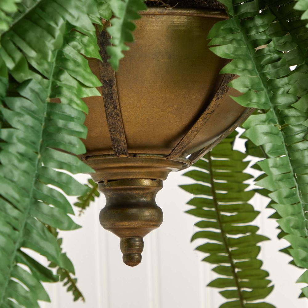 39in. Boston Fern Artificial Plant in Metal Hanging Bowl. Picture 3