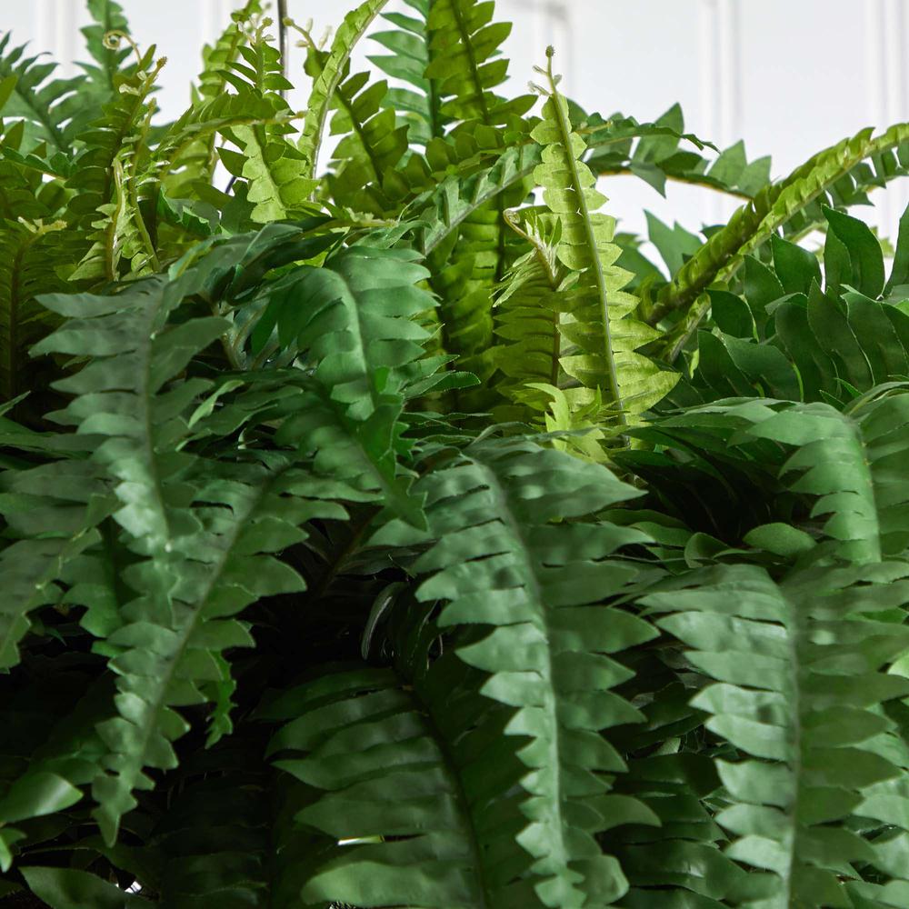 39in. Boston Fern Artificial Plant in Metal Hanging Bowl. Picture 4
