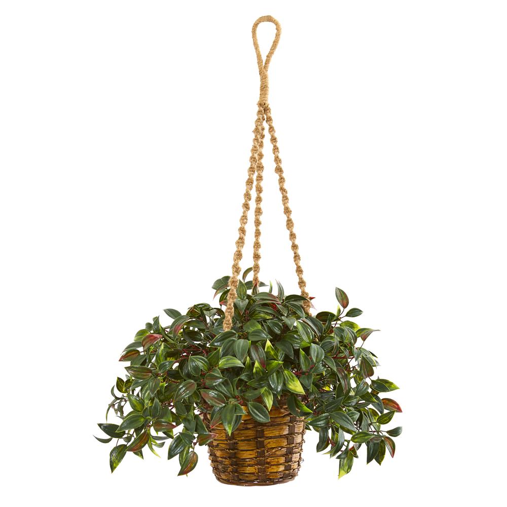 30in. Mini Melon Artificial Plant in Hanging Basket UV Resistant (Indoor/Outdoor). Picture 1