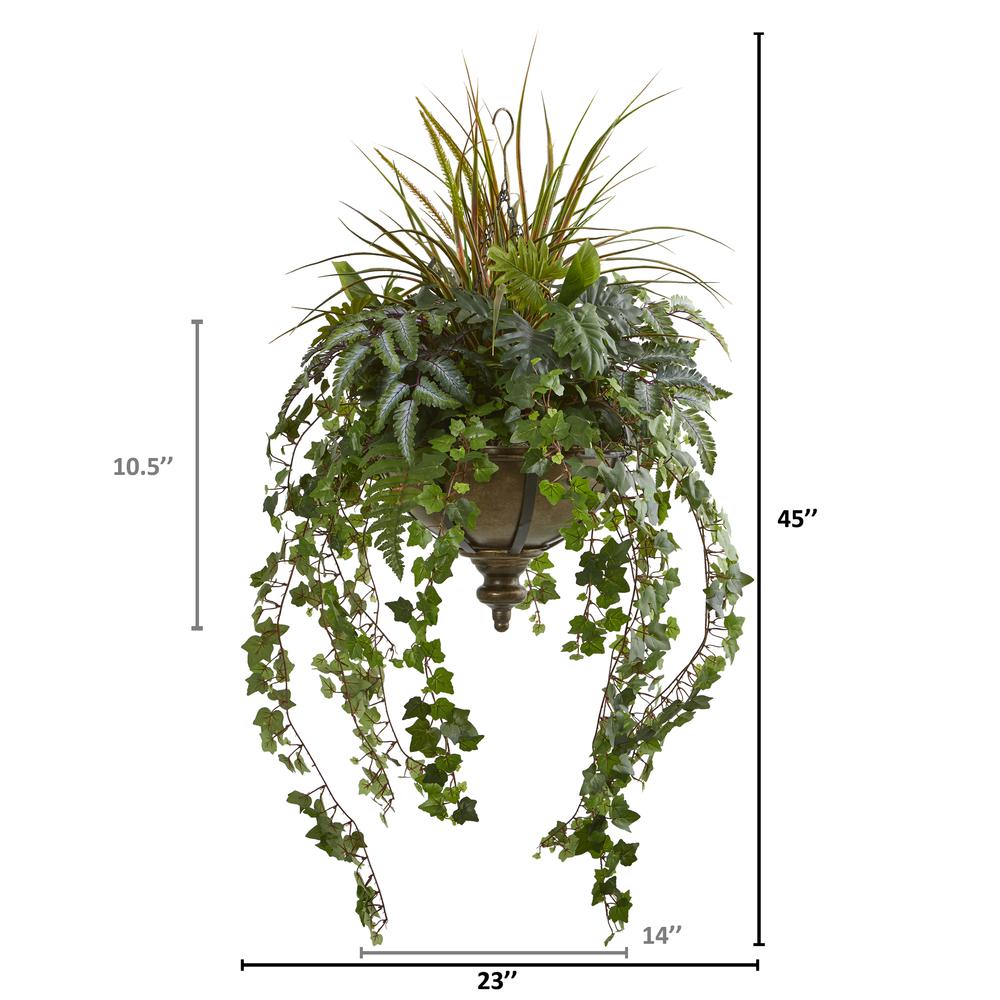 45in. Ivy and Mix Greens Artificial Plant in Hanging Metal Bowl. Picture 2