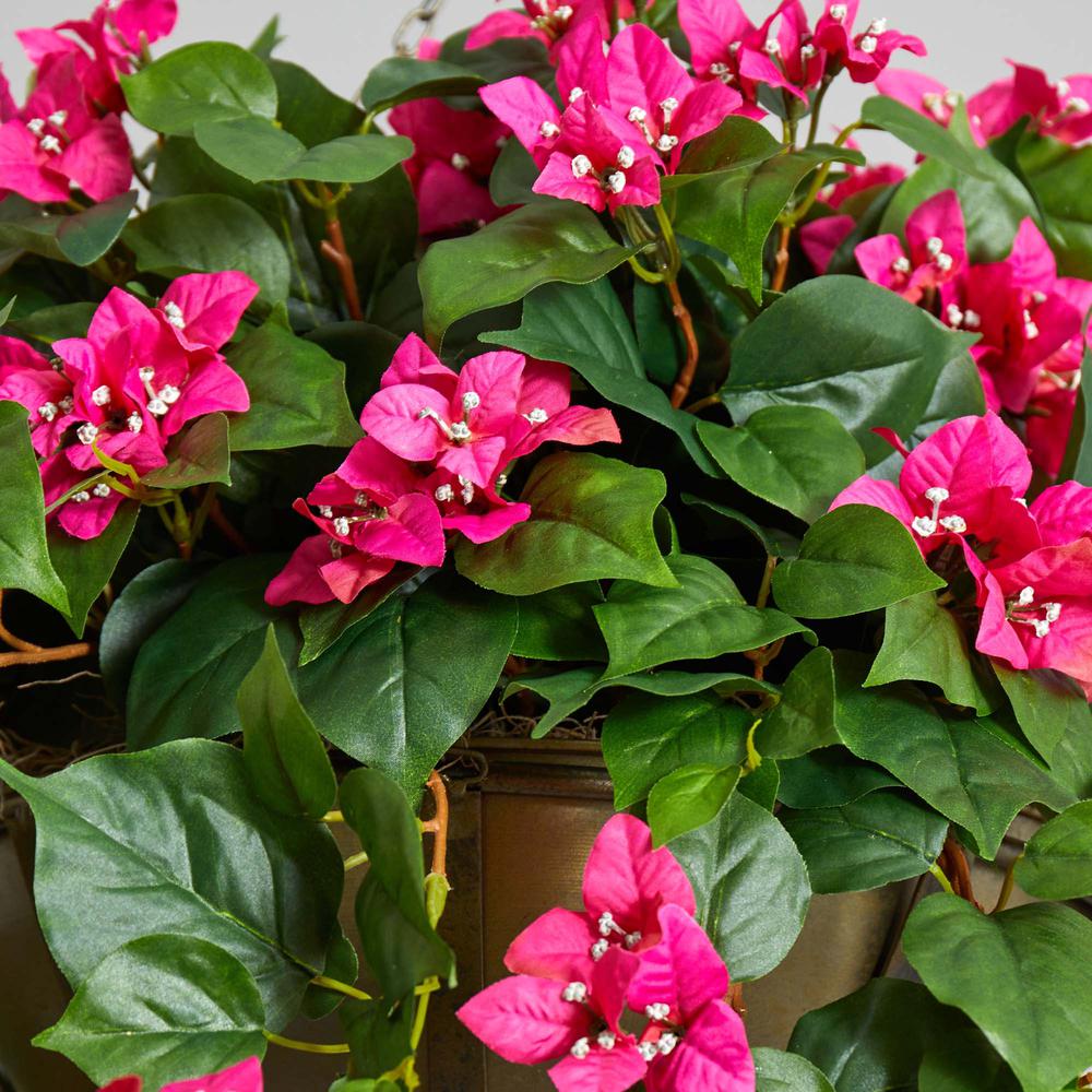 37in. Bougainvillea Artificial Plant in Hanging Metal Bowl. Picture 5
