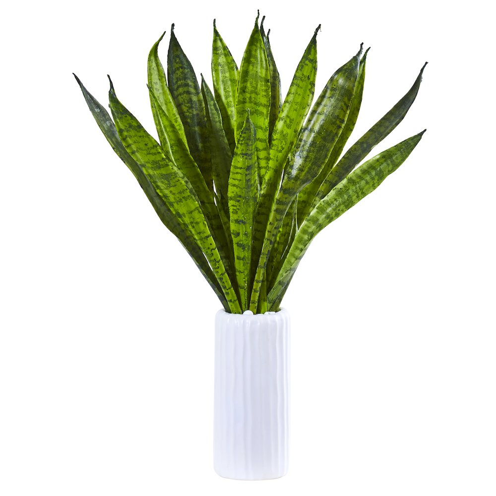 22in. Sansevieria Artificial Plant in White Vase. Picture 1