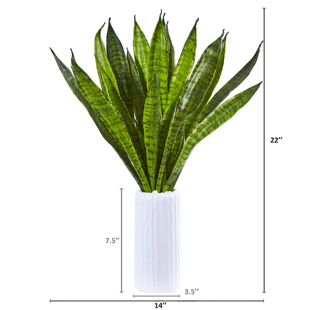22in. Sansevieria Artificial Plant in White Vase. Picture 2