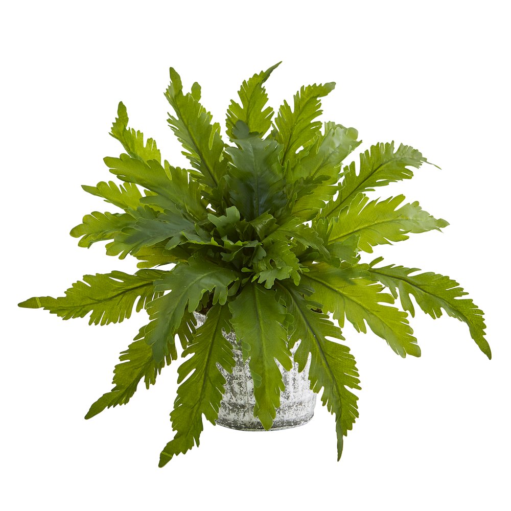 Fern Artificial Plant in Vintage Hanging Planter. Picture 1