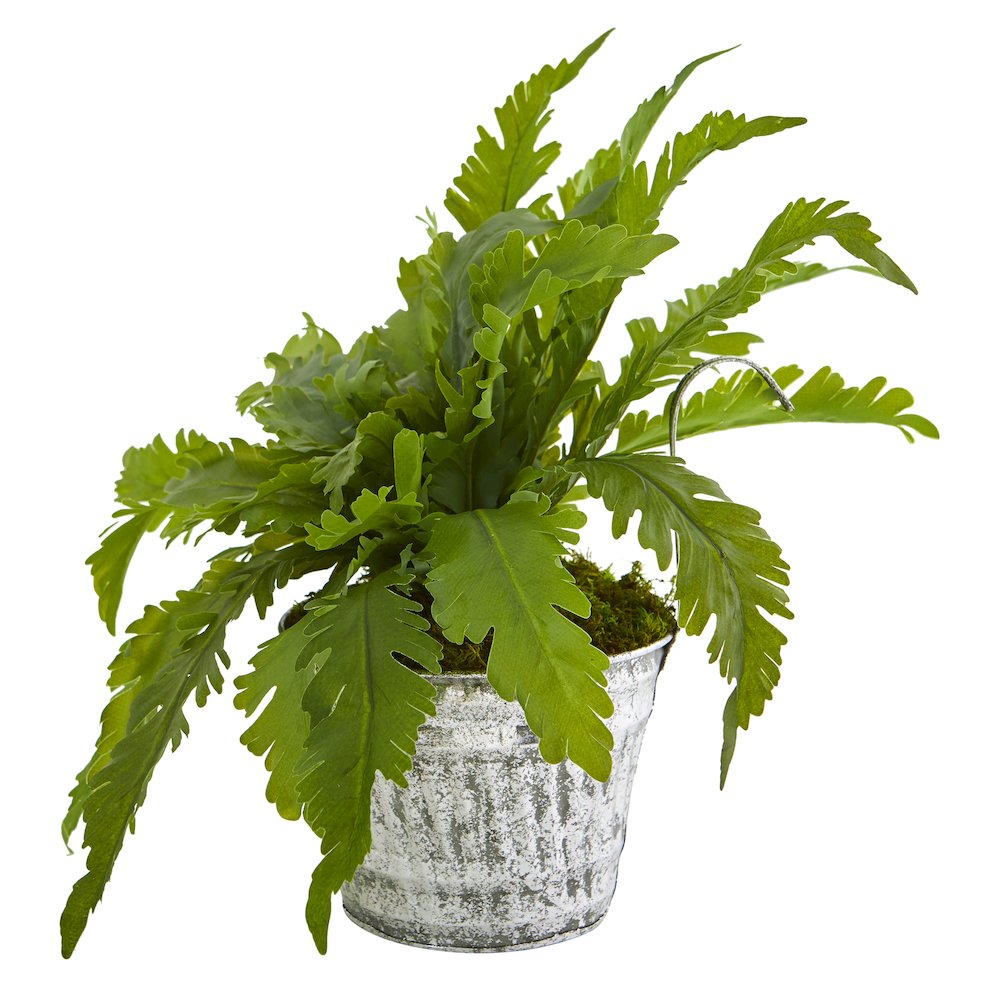 Fern Artificial Plant in Vintage Hanging Planter. Picture 3