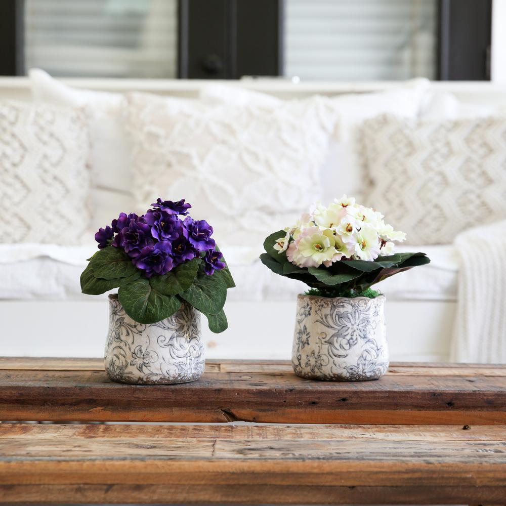 8in. African Violet Artificial Plant in Floral Design Vase (Set of 2). Picture 7